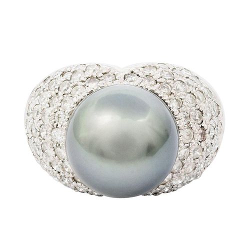 12.0mm Tahitian Pearl and 1.96ctw Diamond 14KT White Gold Ring