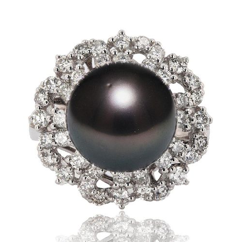 12.20mm South Sea Pearl and 1.45ctw Diamond Platinum Ring