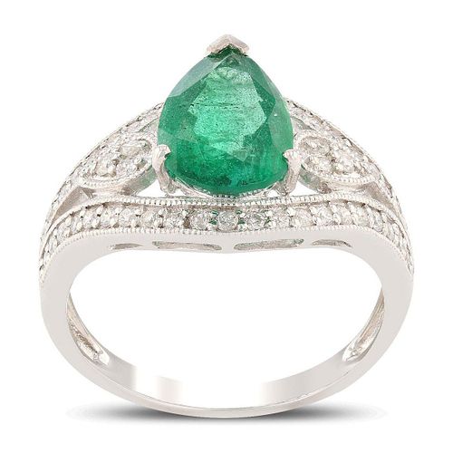 2.22ct Emerald and 0.35ctw Diamond Platinum Ring