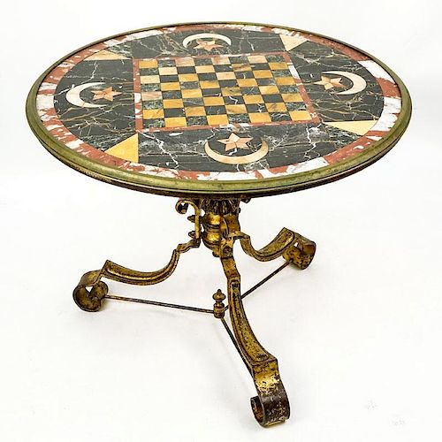 19th Century Italian Pietra Dura Round Marble Specimen Game Table