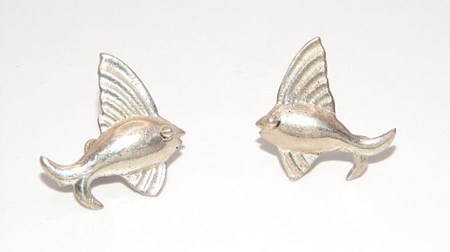 Solid .925 Sterling Silver Cast Flying Fish with Screw Backs