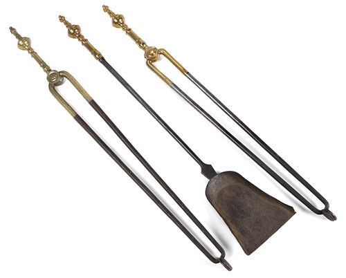 AMERICAN / ENGLISH BRASS AND IRON FIRE / HEARTH TOOLS, LOT OF THREE