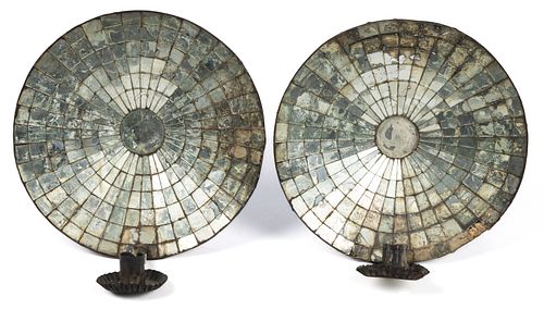 AMERICAN MIRRORED SHEET-IRON / TIN PAIR OF WALL SCONCES