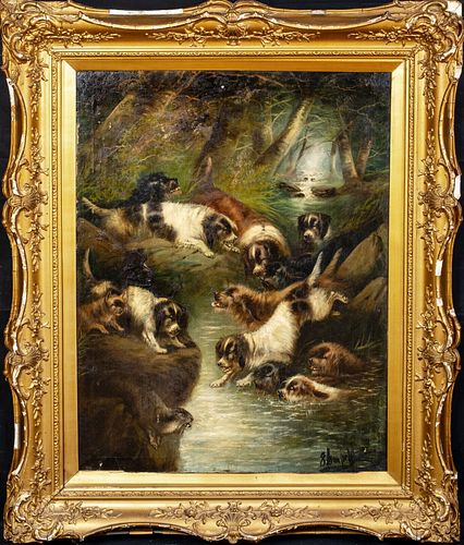 THE OTTER HUNT OIL PAINTING