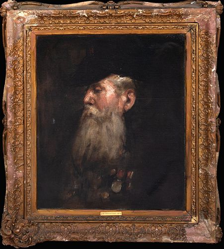  PORTRAIT OF A BEARDED SOLDIER VETERAN OIL PAINTING