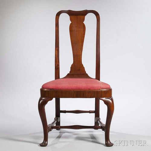 Carved Walnut and Walnut Veneer Side Chair
