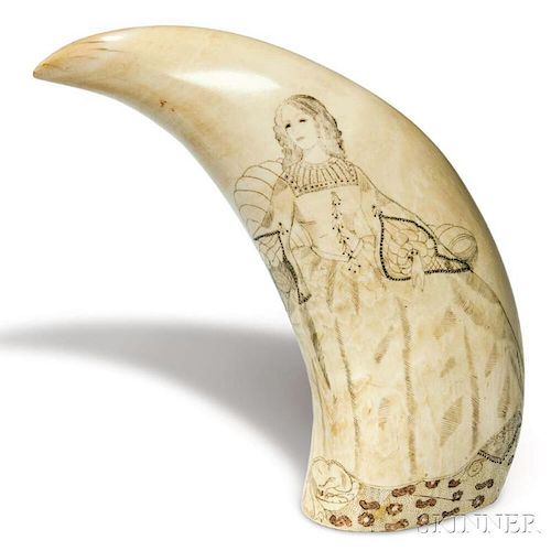 Scrimshaw Whale's Tooth Decorated with a Portrait of a Woman