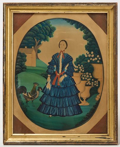 Woman In Blue Dress With Peafowl