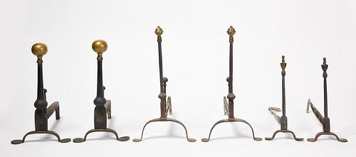 Three Pairs of Early Andirons