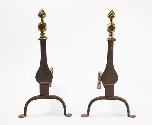 Knife-Blade Andirons with Diamond & Flame Finials