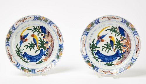 Pair of Delft Plates- Birds and Fox