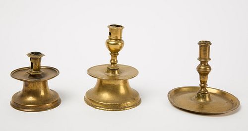 Three Early Brass Candlesticks