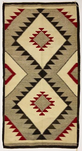 Navajo Rug with Red Striped Double Diamond Design