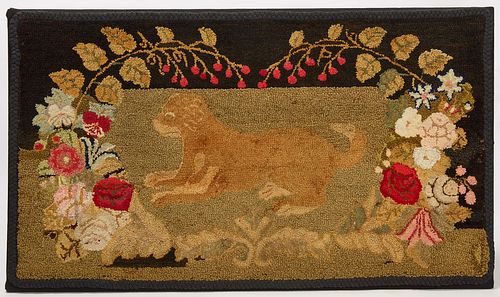 Dog and Flowers Hooked Rug