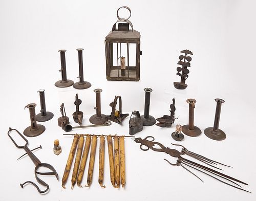 Large Group of Iron lighting and Cooking Items