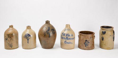 Four Stoneware Jugs and Two Jars