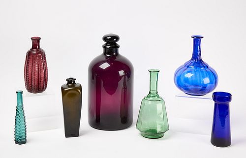 Six Blown Glass Bottles - Hyacinth Vase