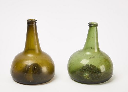 Two Early Blown Glass Squat Bottles