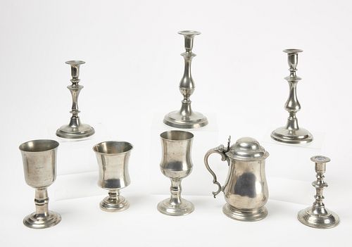 Pewter Lot - Candlesticks, Chalices and Mug