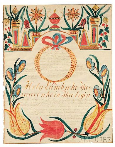 Watercolor and Pen and Ink Fraktur for Lydia Rebecca Waters (b. 1853)
