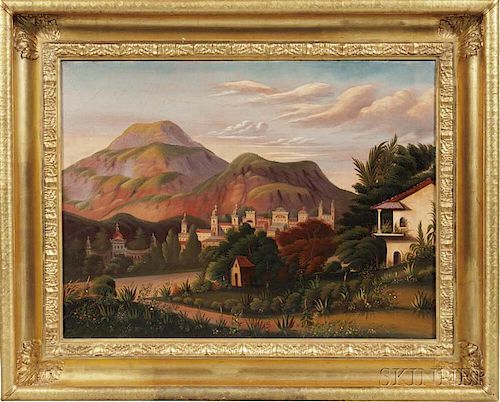 Thomas Chambers (New York/England, 1808-1869)      Hill Townscape, Probably Mexico