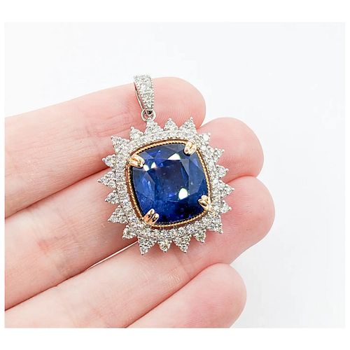 Stunning 14.2ct Sapphire Pendant with Diamond Halo in 14KT White Gold