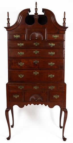 CONNECTICUT VALLEY QUEEN ANNE CARVED CHERRY BONNET-TOP HIGH CHEST