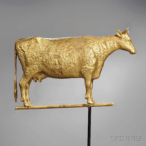 Large Gilt Molded Copper Cow Weathervane