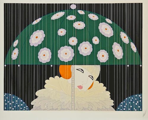 Erte (1892-1990) "Spring Showers" Hot Stamped and Embossed Serigraph