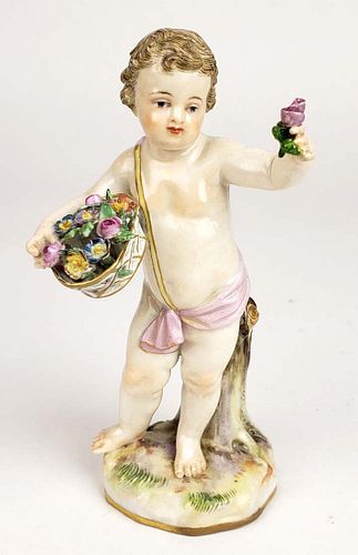 19th C. Meissen Porcelain Figure of Boy w/ Flowers