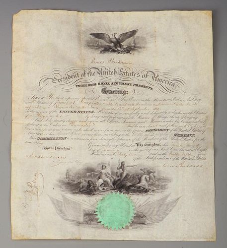 James Buchanan Signed 1860 Naval Commission