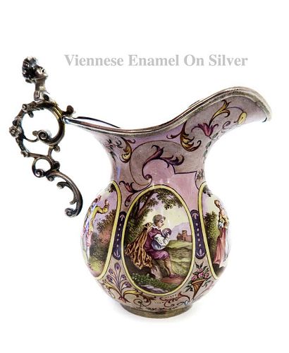 19th C. Figural Viennese Enamel On Silver Creamer