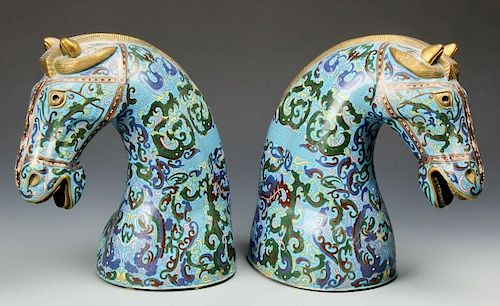 Pair of Chinese Cloisonne Enamel Horse Heads