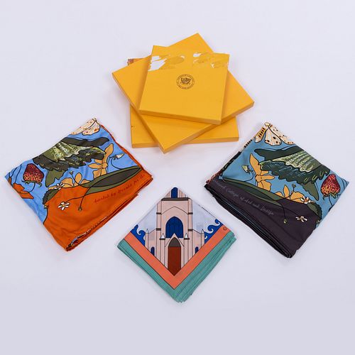 Group of Three Hermès Silk Scarves, Designed by the Savannah College of Art and Design