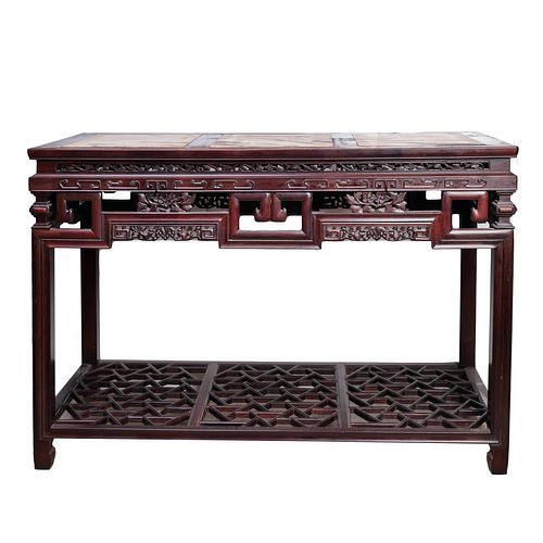 Chinese Hardwood Hongmu Table With Marble Top