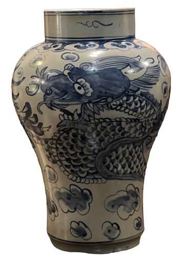 Korean Blue and White Dragon Vase, Joseon