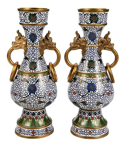 Pair of Chinese Cloisonne White Ground Vases