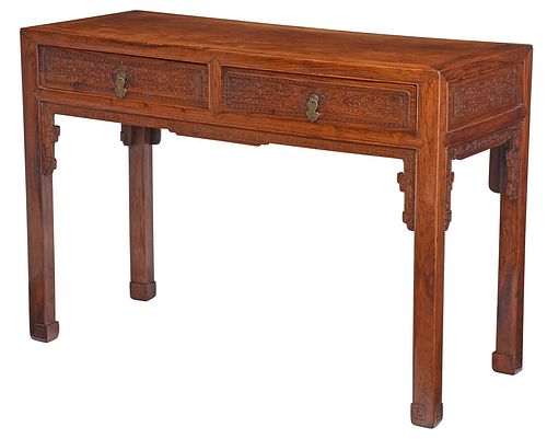 Chinese Carved Huanghuali Console Table
