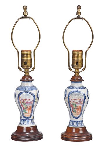 Pair Chinese Porcelain Miniature Vases Mounted as Lamps