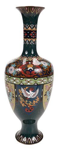 Japanese Cloisonne Butterfly and Phoenix Vase 