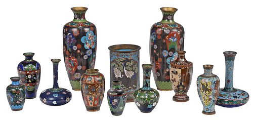 Group of 12 Asian Cloisonne Table Objects