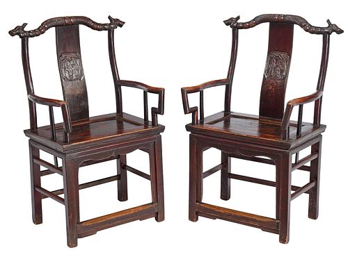 Pair of Chinese Hardwood Official's Armchairs