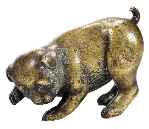 Japanese Bronze Puppy Figure