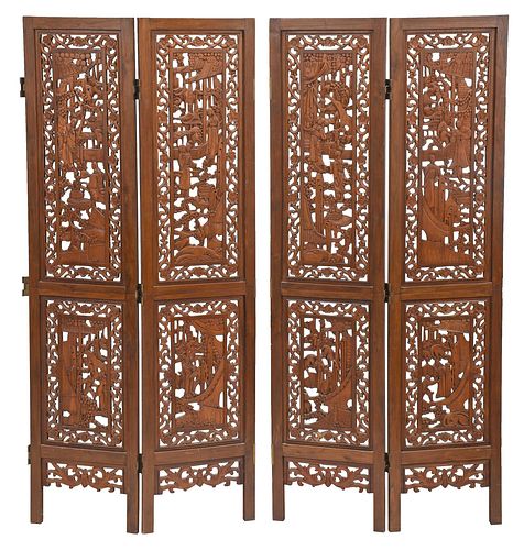 Two Chinese Carved Two Panel Folding Floor Screens