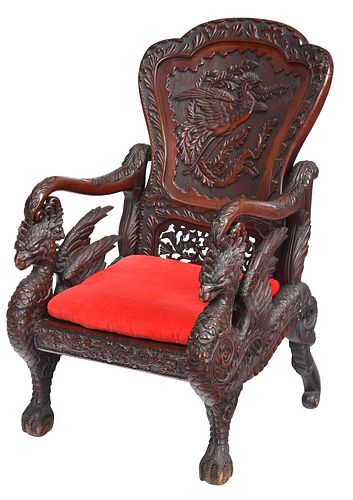 Chinese Highly Carved Hardwood Armchair