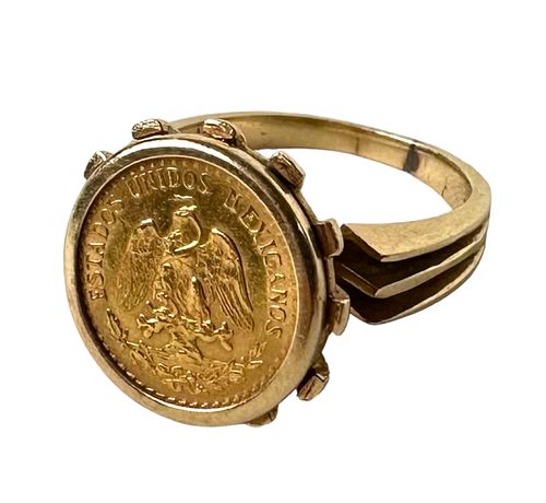 14K Gold Ring w/ Dos Pesos Coin