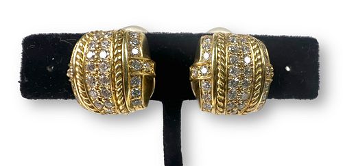 Judith Ripka 18K Gold & Diamond Clip Earrings
