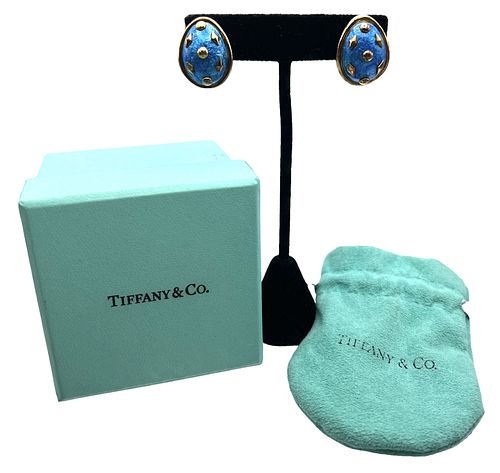 Tiffany & Co Schlumberger 18K Gold Enamel Earrings