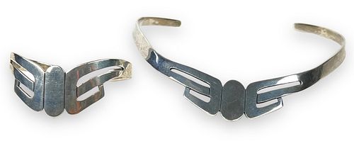 Mexican Modernist Sterling Choker and Bracelet