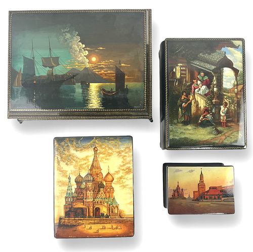 (4) Large Russian Lacquer Boxes